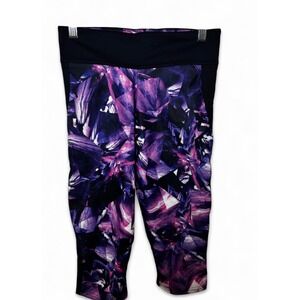 BlackMilk Womens Purple Geometric Crystal Print Cropped Active Leggings Size S
